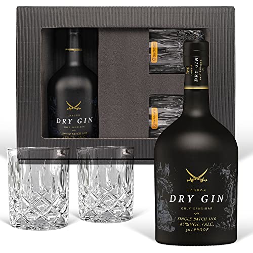 Gin Geschenk-Set Sansibar Luxus-Dry Gin (0.7 l) inkl. 2 Tumbler Gläsern. Das Luxusgeschenk für den Genießer von Prime Presents