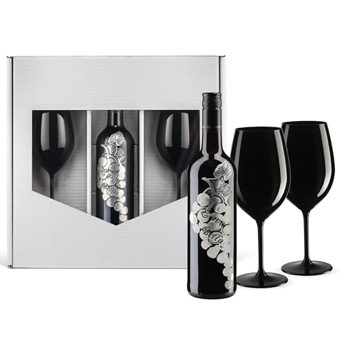 Geschenkset: L'uva Bella Rotwein, Italien, halbtrocken (0,75 l) mit 2 schwarzen Weinkelchen von Prime Presents