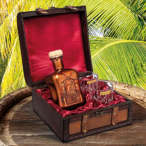 Rum Geschenkset Villa Ron (0,5 l) mit zwei Tumblergläsern in antiker Kiste - Maison Privée - Spirituose auf Rum-Basis von Prime Presents