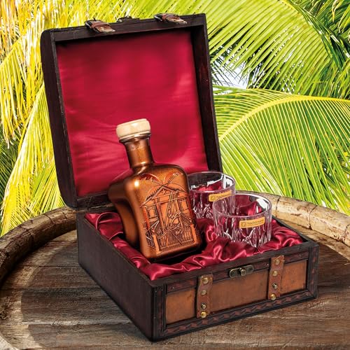 Rum Geschenkset Villa Ron (0,5 l) mit zwei Tumblergläsern in antiker Kiste - Maison Privée - Spirituose auf Rum-Basis von Prime Presents