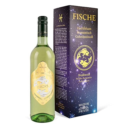 Wein Geschenk für das Astrologie Sternzeichen Fische (0,75 l) Weißwein (Pino Blanc - Weißburgunder, halbtrocken, Deutschland) von Prime Presents