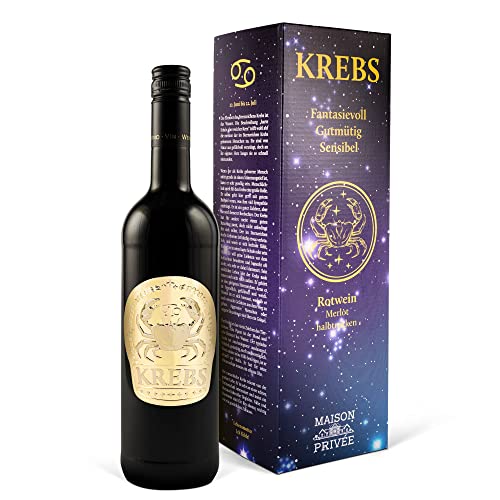 Wein Geschenk für das Astrologie Sternzeichen Krebs (0,75 l) Rotwein (Merlot, halbtrocken, Italien) von Prime Presents
