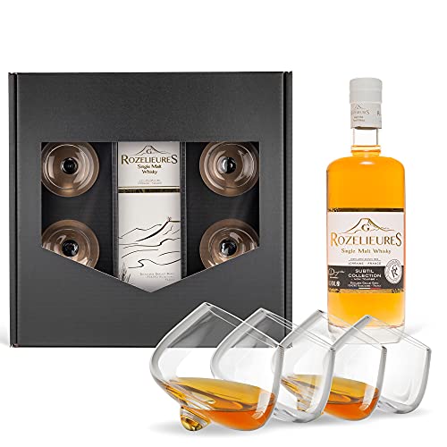 Whisky Geschenkset Rozelieures Subtil -Single Malt Whisky- (0,7 l) mit 4 Whiskygläsern - Prime Presents von Prime Presents