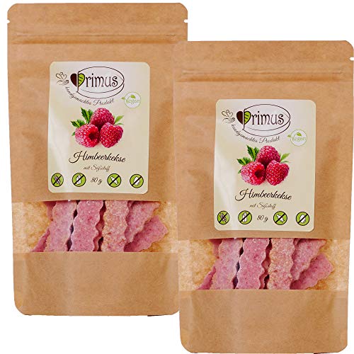 Primus Handgemachte Himbeer-Kekse, 2x 80 g Doppelpack, knusprig-leckere Kekse ohne Zusatzstoffe, glutenfrei und vegan von Primus