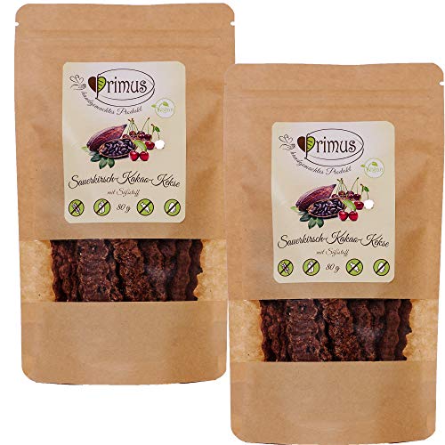 Primus Handgemachte Sauerkirsch-Kakao-Kekse, 2x 80 g Doppelpack, knusprig-leckere Kekse ohne Zusatzstoffe, glutenfrei und vegan von Primus