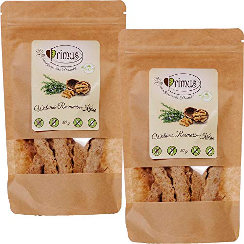Primus Handgemachte Walnuss-Rosmarin-Kekse, 2x 80 g Doppelpack, herzhafte Kekse mit kröftig-würziger Note, glutenfrei und vegan von Primus