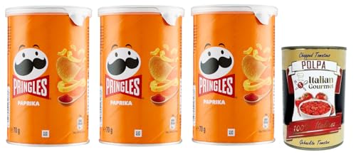 3x Pringles Paprika,Salziger Snack mit Paprika Geschmack,Kartoffelchips 70g + Italian Gourmet Polpa di Pomodoro 400g Dose von Pringles