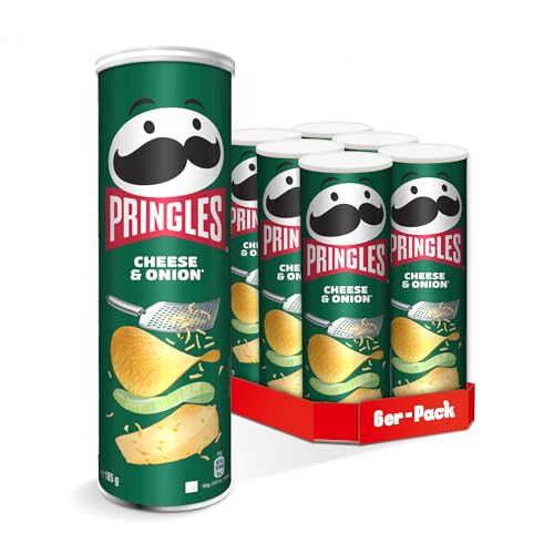 Pringles Cheese & Onion (6 x 185 g) – der unwiderstehliche Snack-Klassiker in der praktischen Dose – knackige Chips mit Käse und Zwiebel-Geschmack – Pop. Play. Eat. von Pringles