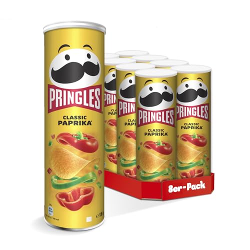 Pringles Classic Paprika (8 x 185 g) – der unwiderstehliche Snack-Klassiker in der praktischen Dose – knackige Chips mit Paprika-Geschmack – Pop. Play. Eat. von Pringles