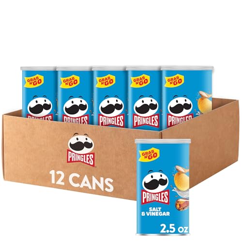 Pringles Kartoffelchips Chips, Mittagessensnacks, Snacks für unterwegs, Grab n' Go, Salz und Essig (12 Dosen) von Pringles