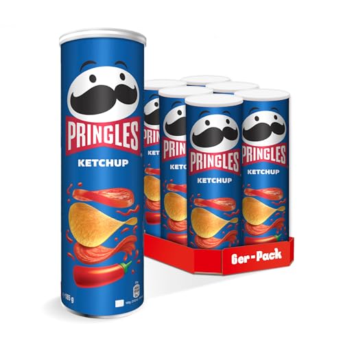 Pringles Ketchup (6 x 185 g) – der unwiderstehliche Snack-Klassiker in der praktischen Dose – knackige Chips mit Ketchup-Geschmack – Pop. Play. Eat. von Pringles
