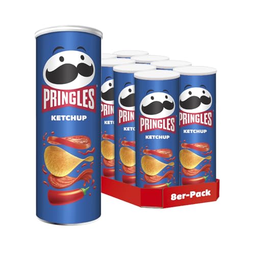 Pringles Ketchup (8 x 165 g) – der unwiderstehliche Snack-Klassiker in der praktischen Dose – knackige Chips mit Ketchup-Geschmack – Pop. Play. Eat. von Pringles