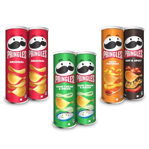 Pringles Party-Mix (6 x 185 g) – Original, Sour Cream & Onion, Sweet Paprika, Hot & Spicy – der unwiderstehliche Snack-Klassiker in der praktischen Dose – Pop. Play. Eat. von Pringles