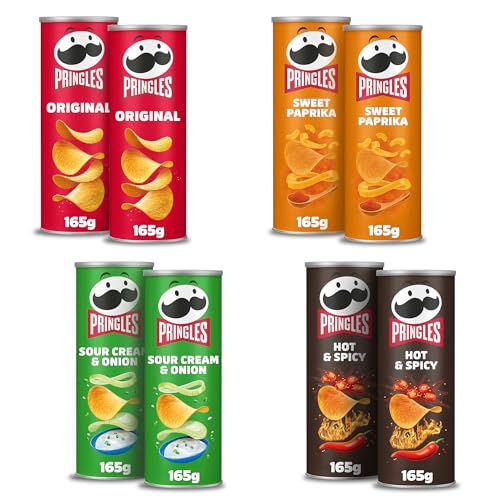 Pringles Party-Mix (8 x 165 g) – Original, Sour Cream & Onion, Texas BBQ Sauce, Hot & Spicy – der unwiderstehliche Snack-Klassiker in der praktischen Dose – Pop. Play. Eat. von Pringles