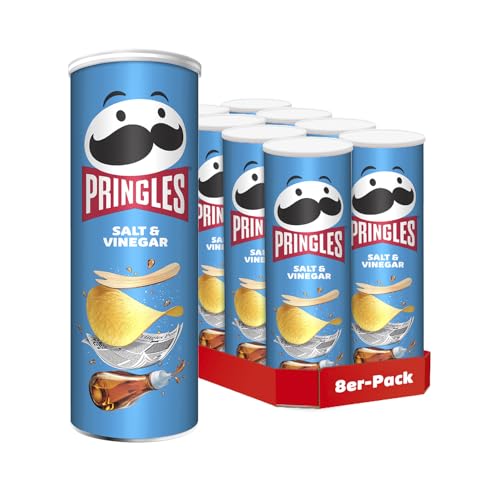 Pringles Salt & Vinegar (8 x 165 g) – der unwiderstehliche Snack-Klassiker in der praktischen Dose – knackige Chips mit Salz und Essig Geschmack – Pop. Play. Eat. von Pringles