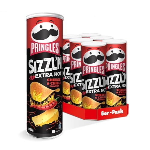 Pringles Sizzl'n Cheese & Chilli Flavour (6 x 180 g) – der unwiderstehliche Snack-Klassiker in der praktischen Dose – extra scharfe Chips mit Chili-Cheese-Geschmack – Pop. Play. Eat. von Pringles