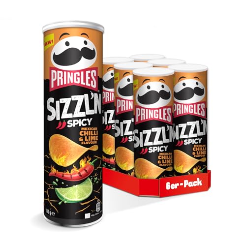 Pringles Sizzl'n Mexican Chilli & Lime Flavour (6 x 180 g) – der unwiderstehliche Snack-Klassiker in der praktischen Dose – scharfe Chips mit Chili- und Limetten-Geschmack – Pop. Play. Eat. von Pringles