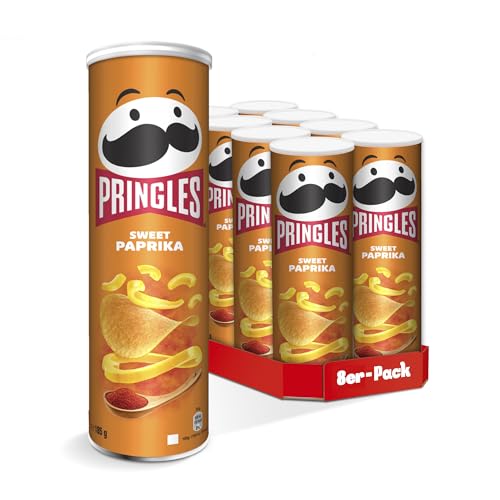 Pringles Sweet Paprika (8 x 185 g) – der unwiderstehliche Snack-Klassiker in der praktischen Dose – knackige Chips mit Paprikageschmack – Pop. Play. Eat. von Pringles