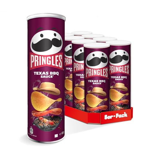 Pringles Texas BBQ Sauce (8 x 185 g) – der unwiderstehliche Snack-Klassiker in der praktischen Dose – knackige Chips mit Barbequesauce-Geschmack – Pop. Play. Eat. von Pringles