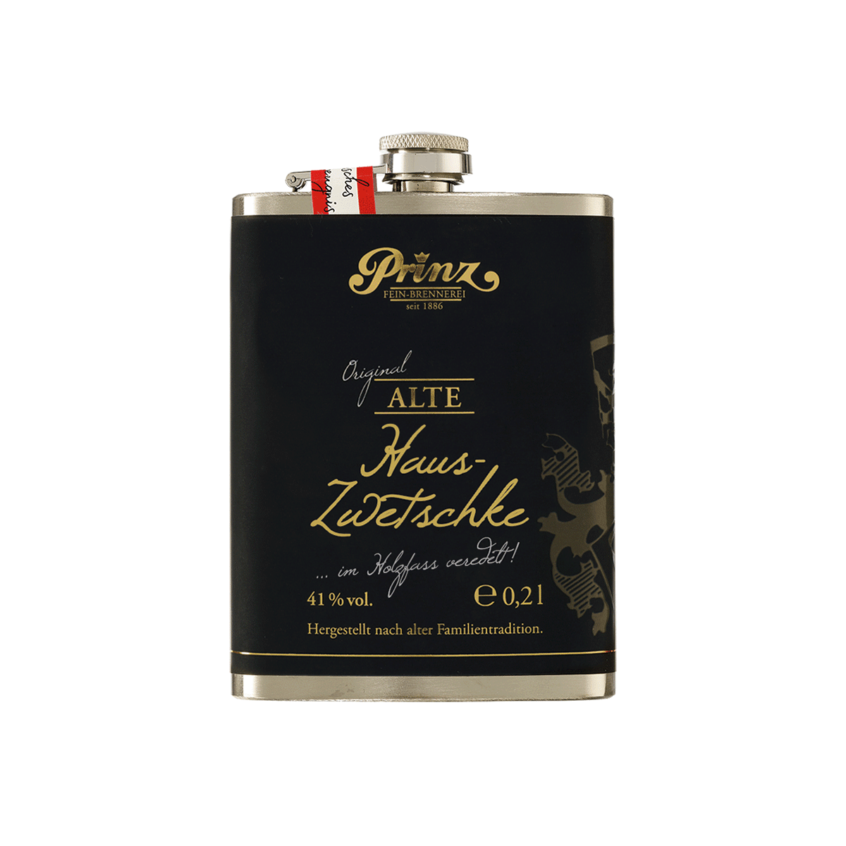Edelstahl-Flachmann Alte Wald-Himbeere 41 % vol Edelstahl-Flachmann Alte Wald-Himbeere 41 % vol von Prinz Schnaps Feinbrennerei