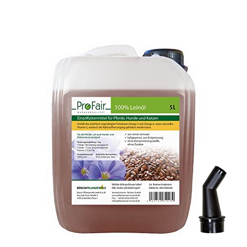 5-Liter-Kanister ProFair Leinöl kaltgepresst, 100% aus reiner Leinsaat, ohne Zusätze, Einzelfuttermittel für Pferd, Hund und Katze 5-Liter-Kanister ProFair Leinöl kaltgepresst, 100% aus reiner Leinsaat, ohne Zusätze, Einzelfuttermittel für Pferd, Hund und Katze von ProFair