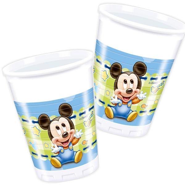 8 Mickey Baby Plastikbecher 200ml, Trinkbecher für Disney Partys von Procos