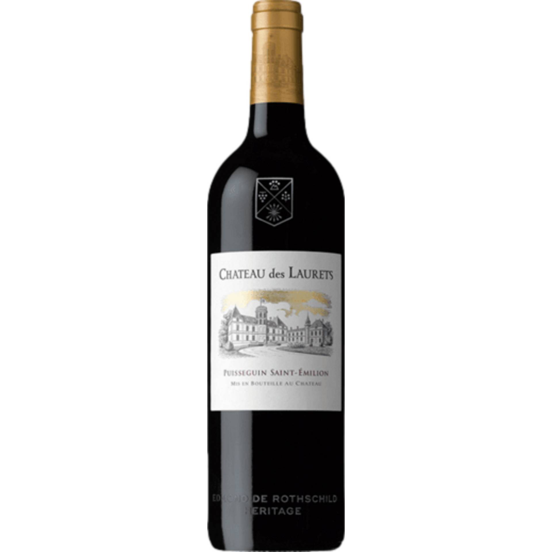 Château des Laurets, Saint-Emilion AOP, Bordeaux, 2018, Rotwein von Produit et mis en bouteille par EVER, Listrac-Médoc – Gironde, France