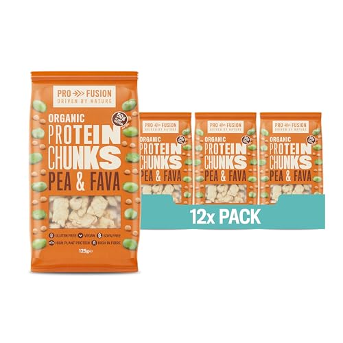 Profusion Bio-Proteinbrocken aus veganen Erbsen und Favabohnen – 12 x 125 g | Zertifiziert biologisch, proteinreicher Fleischersatz | Gluten- und sojafrei von Profusion