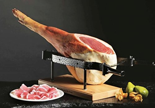 10kg ganze Keule Prosciutto di San Daniele DOP im Geschenkkarton, mit HALTERUNG + MESSER, luftgetrocknet, natürlich gereift - Preisgekrönte "Gambero Rosso" Qualität von Prosciuttificio Prolongo