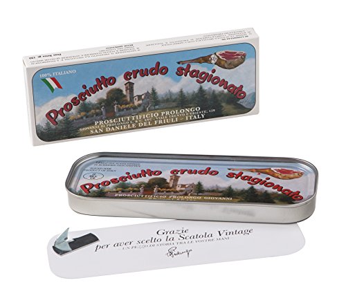 Handwerkliche Premium Rohschinken Prosciutto 150g hauchdünn frisch geschnitten in der Vintage Dose von Prosciuttificio Prolongo