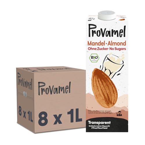 Provamel Organic-Bio Mandeldrink Ohne Zucker, Pflanzlicher Drink, Vegan, Laktosefrei, Glutenfrei, UHT, 8x1 l (8er Pack) von Provamel