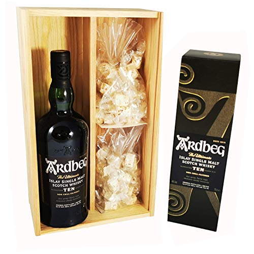 Ardbeg - Single Malt Whisky in Schachtel & 2 * 150 Gramm Speculoos Nougadets - Jonquier Deux Frères - In Holzkiste von Wine And More