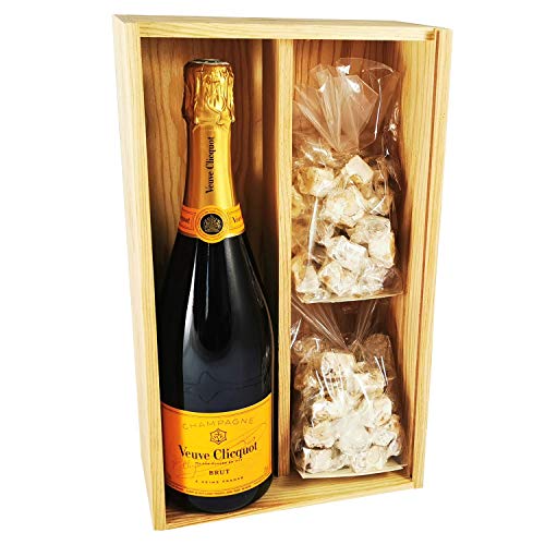Champagne Veuve Clicquot - Gelbe Karte & 2 * 150 Gramm Haselnuss-Nougadets - Jonquier Deux Frères - In Holzkiste von ProvencePremiumRosé