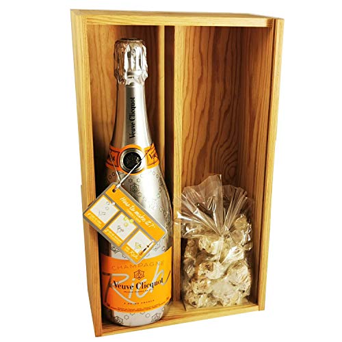 Champagner Veuve Clicquot - Rich Brut & 150 Gramm Nougadets Haselnüsse - Jonquier Deux Frères - In Holzkiste von Wine And More