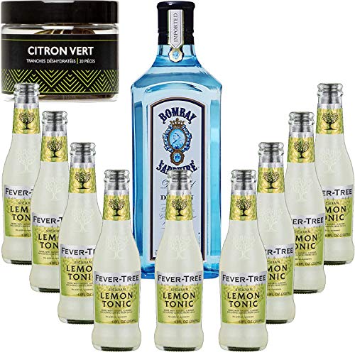 Gintonic - Gin 40 ° + 9Fever Sicilian Lemon Tree Water - (70cl + 9 * 20cl) + Pot 20 Scheiben Kalk getrocknet. von Wine And More