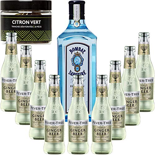 Gintonic - Gin Bombay Sapphire 40 ° + 9Fever Baum Ginger Beer Water - (70cl + 9 * 20cl) + Pot 20 Scheiben Kalk getrocknet. von Wine And More