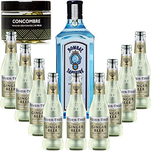 Gintonic - Gin Bombay Sapphire 40 ° + 9Fever Baum Ginger Beer Water - (70cl + 9 * 20cl) + Pot 50 Gurken getrocknet. von Wine And More