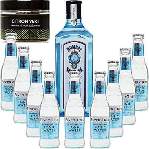 Gintonic - Gin Bombay Sapphire 40 ° + 9Fever Baum Mittelmeer Water - (70cl + 9 * 20cl) + Pot 20 Scheiben Kalk getrocknet. von Wine And More
