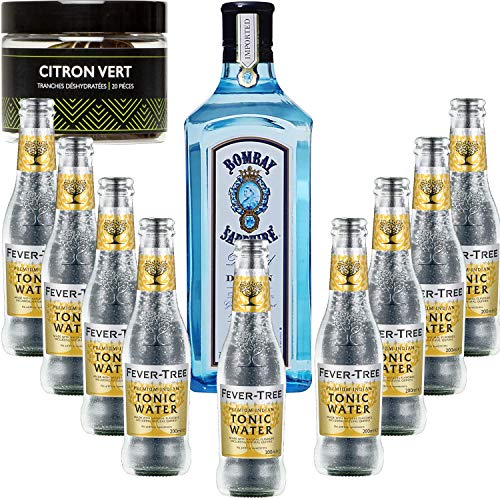 Gintonic - Gin Bombay Sapphire 40 ° + 9Fever Indian Tree Premium Water - (70cl + 9 * 20cl) + Pot 20 Scheiben Kalk getrocknet. von Wine And More