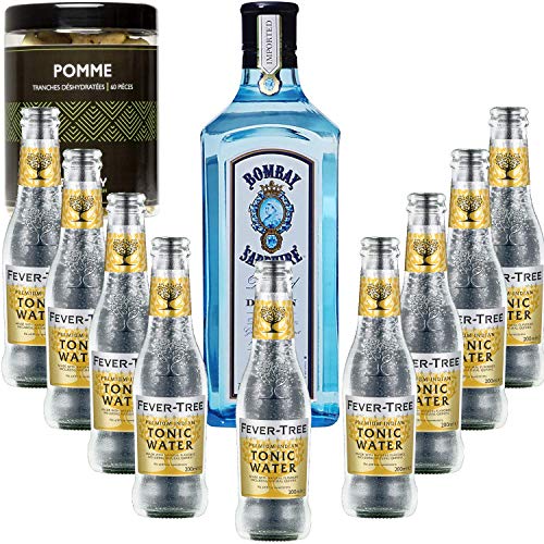 Gintonic - Gin Bombay Sapphire 40 ° + 9Fever Indian Tree Premium Water - (70cl + 9 * 20cl) + Pot 60 Scheiben dehydriert Apfel. von Wine And More