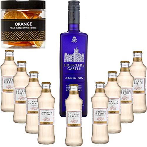 Gintonic - Gin Highclere Castle 43,5 ° + 9London Essence „Ginger Ale‚- (70cl + 9 * 20cl) + Pot 20 Scheiben Orange getrocknet. von Wine And More