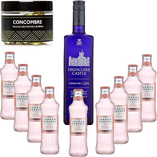 Gintonic - Gin Highclere Castle 43,5 ° + 9London Essence"White Peach & Jasmin" - (70cl 20cl + 9 *) + Pot 50 Scheiben Gurke dehydriert. von Wine And More