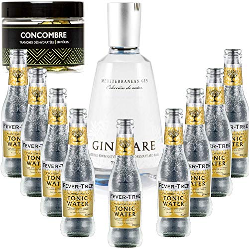 Gintonic - Gin Mare 42,7 ° + 9Fever Indian Tree Premium Water - (70cl + 9 * 20cl) + Pot 50 Gurken getrocknet. von Wine And More