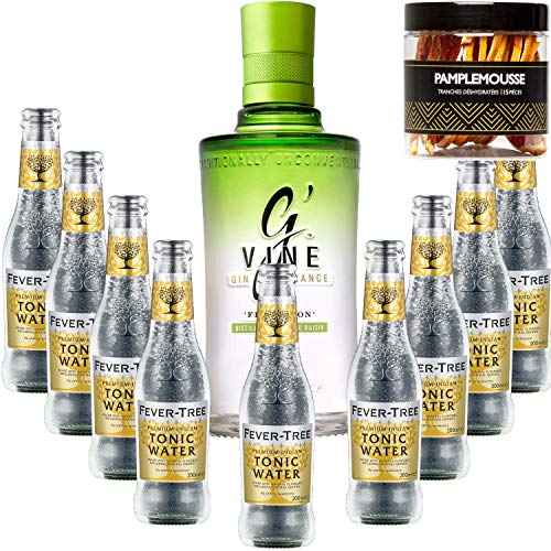 Gintonic Pack - G'Vine + 9 Fever Indian Tree Premium Water - (70cl + 9 * 20cl) + Pot 15 Scheiben Grapefruit getrocknet von Wine And More