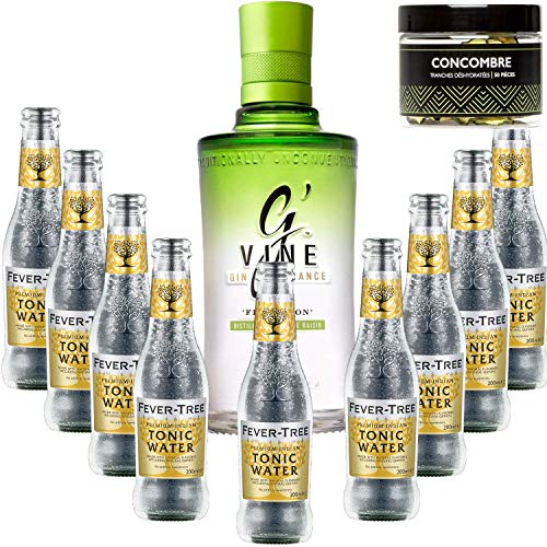 Gintonic Pack - G'Vine + 9 Fever Indian Tree Premium Water - (70cl + 9 * 20cl) + Pot 50 Gurken getrocknet von Wine And More