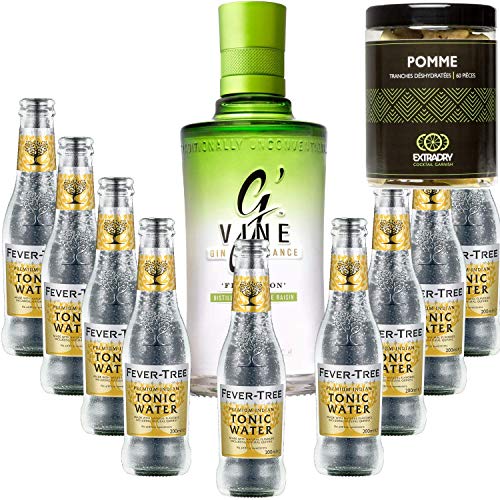 Gintonic Pack - G'Vine + 9 Fever Indian Tree Premium Water - (70cl + 9 * 20cl) + Pot 60 Scheiben von Apple Dehydrierte von Wine And More