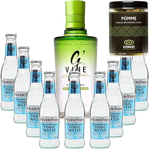 Gintonic Pack - G'Vine +9 Fever Tree Mediterranean Water - (70cl 20cl + 9 *) + 60 Pot Scheiben dehydriert Apfel von Wine And More