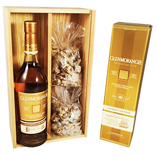 Glenmorangie - Goldener Nektar in Schachtel & 2 * 150 Gramm Black Nougadets - Jonquier Deux Frères - In Holzkiste von ProvencePremiumRosé