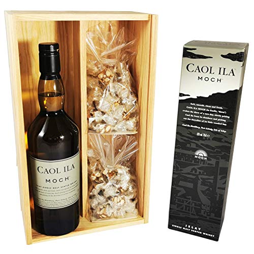 Kohle Ila Moch - Whisky in Schachtel & 2 * 150 Gramm Black Nougadets - Jonquier Deux Frères - In Holzkiste von Wine And More
