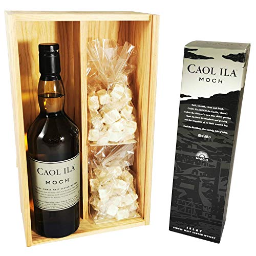 Kohle Ila Moch - Whisky in Schachtel & 2 * 150 Gramm weiße Nougadets - Jonquier Deux Frères - In Holzkiste von Wine And More